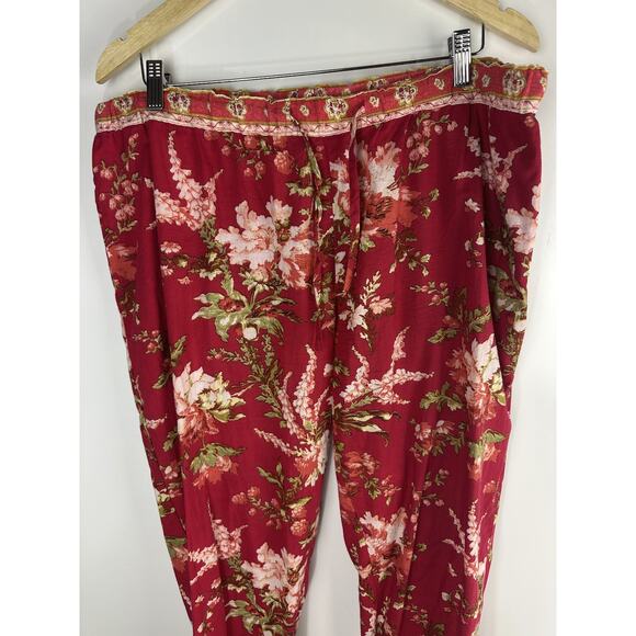 Sundance Boho Cotton Pull On Pants Floral Red Drawstring Lounge Women’s Large - Picture 3 of 10